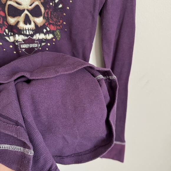 Vintage Y2K Harley Davidson Women Purple Longsleeve Size Medium Skull Biker Punk - Picture 6 of 13